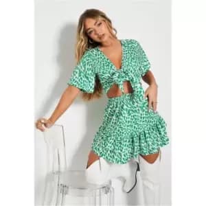 I Saw It First Green All Over Heart Print Tie Front Blouse - Green