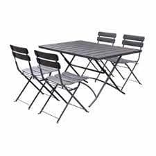 Charles Bentley 4 Seater Folding Metal Rectangular Dining Set Dark Grey Metal, Powder Coated Finish