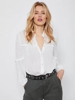 Mint Velvet Self Stripe Ruffle Blouse - Ivory
