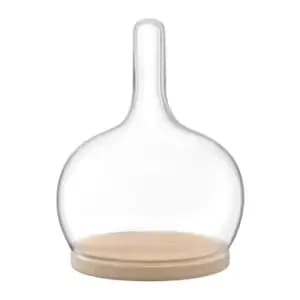 LSA Cloche Dome and Oak Base - Beige/Clear