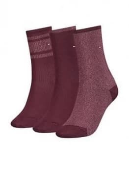 Tommy Hilfiger 3 Pack Lurex Sock Gift Box - Red, Size 2.5-5, Women