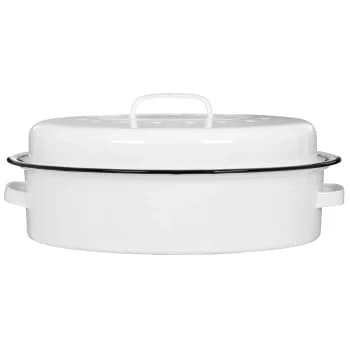 Oval Self Basting Roaster - White Enamel