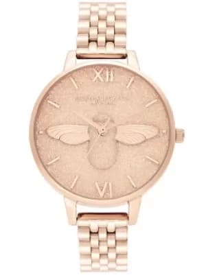 Olivia Burton Glitter 3D Bee Pale Rose Gold Bracelet Watch OB16GD46