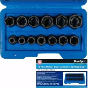 13pc Impact Stud Socket Extractor Set Damaged Nut Bolt Remover 3/8' - Bluespot