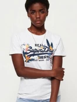 Superdry Logo Puff Embroidery Entry T-Shirt - White, Size 12, Women