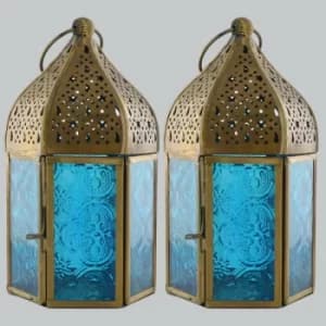 Blue Iron Lantern (Set of 2)