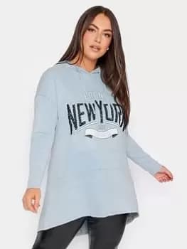 Yours Print Acid Wash Cotton Hoodie, Blue, Size 18, Women