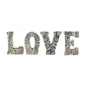 Hand Carved Wooden White Flower Letters Love