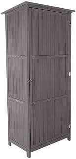 Charles Bentley FSC Wooden Storage Shed Grey 56x86x190cm FSC Fir Wood Stainless Steel