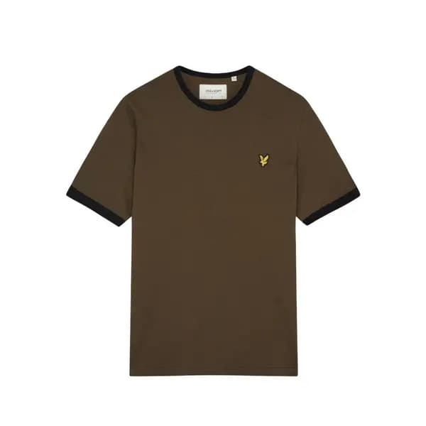 Lyle & Scott Mens Ringer Regular Fit Cotton T Shirt S - Chest 36-38' (91-96cm) Olive/Jet Black LYL116-W497-S