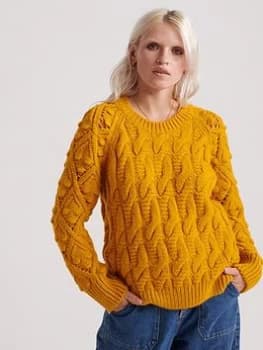 Superdry Sophie Ann Cable Knitted Jumper - Ochre Size 6, Women