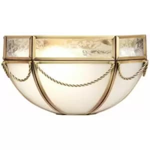Loops - Luxury Traditional Half Bowl Wall Light Antique Brass & Diffused Glass Shade
