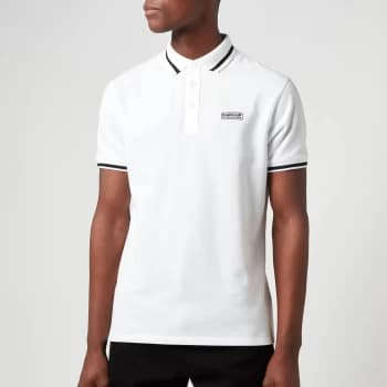 Barbour International Mens Grid Tipped Polo Shirt - White/Black - M