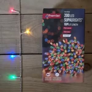 200 LED 16M Premier Indoor / Outdoor Christmas Lights Multi-Coloured Clear Wire