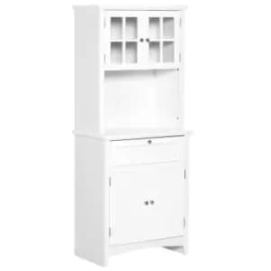 Homcom Farmhouse Style Kitchen Storage Cupboard With Microwave Shelf And Windowed Cabinets White