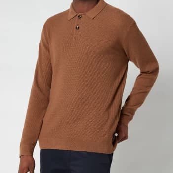 Ted Baker Mens Batha Long Sleeve Knitted Polo Shirt - Camel - 3/M
