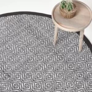 Trance Black and White Diamond Pattern Recycled Fibre Rug, 150cm Round - Black - Homescapes