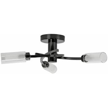 3 Way Spiral Flush Ceiling Light with & Frosted Glass Shades - Black Chrome