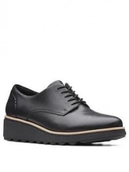 Clarks Sharon Noel Leather Wedge Brogues - Black