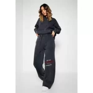 I Saw It First Acid Wash Extreme Wide Leg University Graphic Joggers - Grey