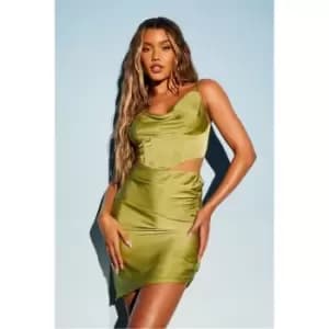 I Saw It First Olive Green Satin Drape Mini Skirt - Green
