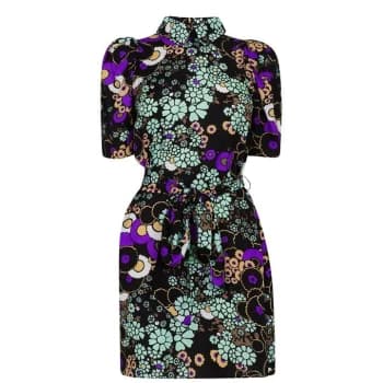 Ted Baker Saskiie Puff Shoulder Floral Mini Dress - Black