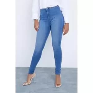 I Saw It First Mid Wash Stretch High Waisted Skinny Jeans - Blue