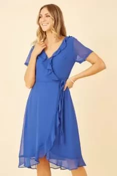 Blue Frill Wrap Dress