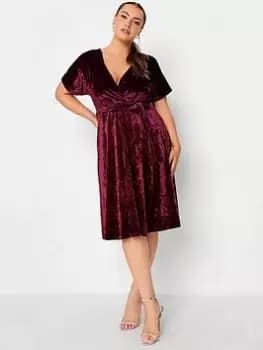 Yours Velvet Wrap Skater Dress, Red, Size 16, Women