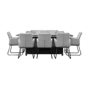 Gallery Interiors Ibis Garden 8 Seater Dining Set with Fire Pit Table in Slate