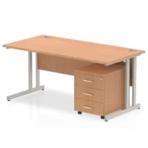 Impulse 1200 Straight Cantilever Workstation 500 Three drawer mobile Pedestal Bundle Beech
