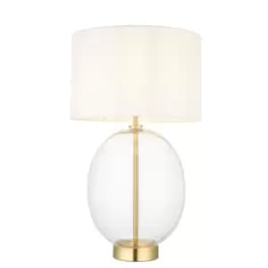 Lecce Complete Table Lamp, Satin Brass Plate, Glass With Vintage White Fabric