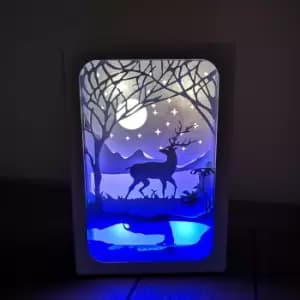 16cm Premier Dual Power Lit Paper Diorama Christmas Decoration Reindeer Moonlight Scene