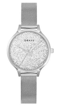 Obaku Womens St Jerner Steel Mesh Bracelet Glitter Dial Watch