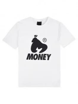 Money Boys Black Label Logo Short Sleeve T-Shirt - White, Size 14-15 Years