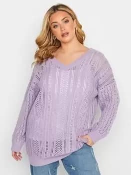 Yours Double V Stitch Jumper Purple, Purple, Size 14-16, Women