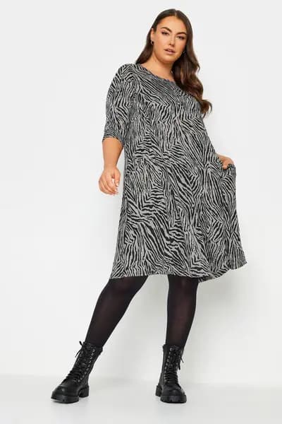Yours Printed Pocket Dress Grey