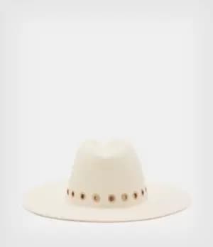AllSaints Womens Whitley Eyelet Wool Fedora, Ecru White