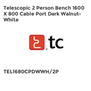 TC Group Telescopic 2 Person Bench 1600 x 800 Cable Port Dark Walnut-White