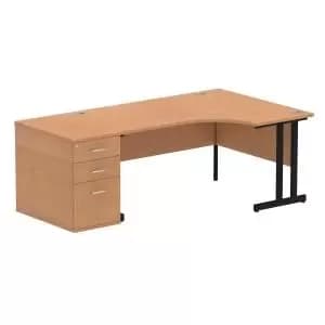 Impulse 1600mm Right Crescent Office Desk Oak Top Black Cantilever Leg