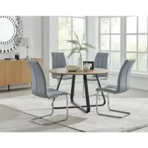 Santorini Brown Round Dining Table And 4 Grey Murano Chairs - Elephant Grey