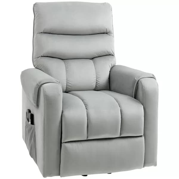 HOMCOM Vibration Massage Rise and Recliner Chair, Electric Power Lift Recliner with Remote Control and Side Pocket, Grey