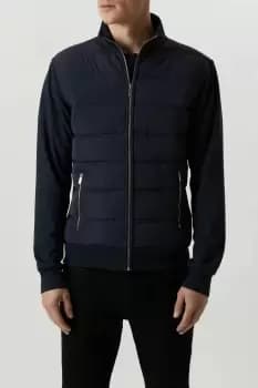 Mens Navy Funnel Neck Quilted Hybrid Jacket