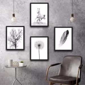 White Running Horse Set Multicolor Decorative Framed Painting (4 Pieces)