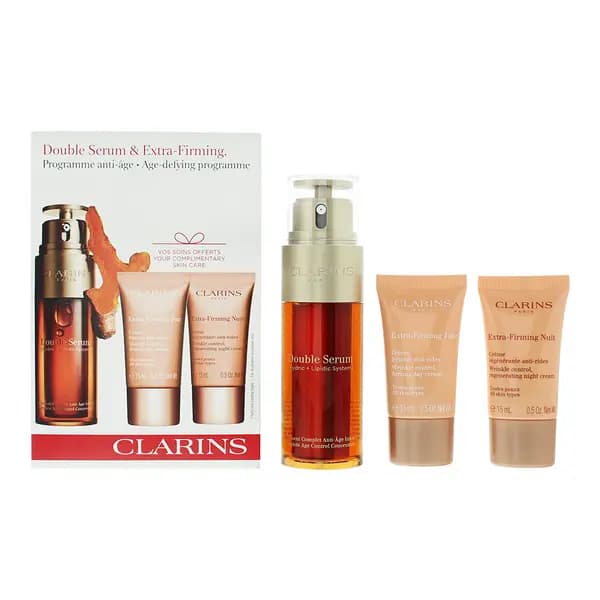 Clarins Double Serum 3 Piece Gift Set: Double Serum 50ml - Extra-firming Day Cream 15ml - Extra-firming Night Cream 15ml