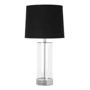 Interiors By Premier Table Lamp - Glass/Chrome Metal/Black Fabric Shade