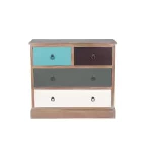 Pine Wood Multicoloured 4 Drawer Unit