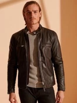 Superdry Sports Leather Racer Jacket - Chocolate, Chocolate, Size 2XL, Men