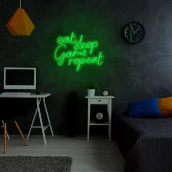 eat sleep game repeat - Green Green Wall Lamp