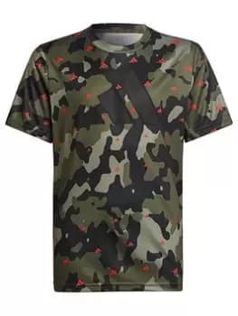 Boys, adidas Junior Camo Print Train Essentials Tee, Khaki, Size 11-12 Years